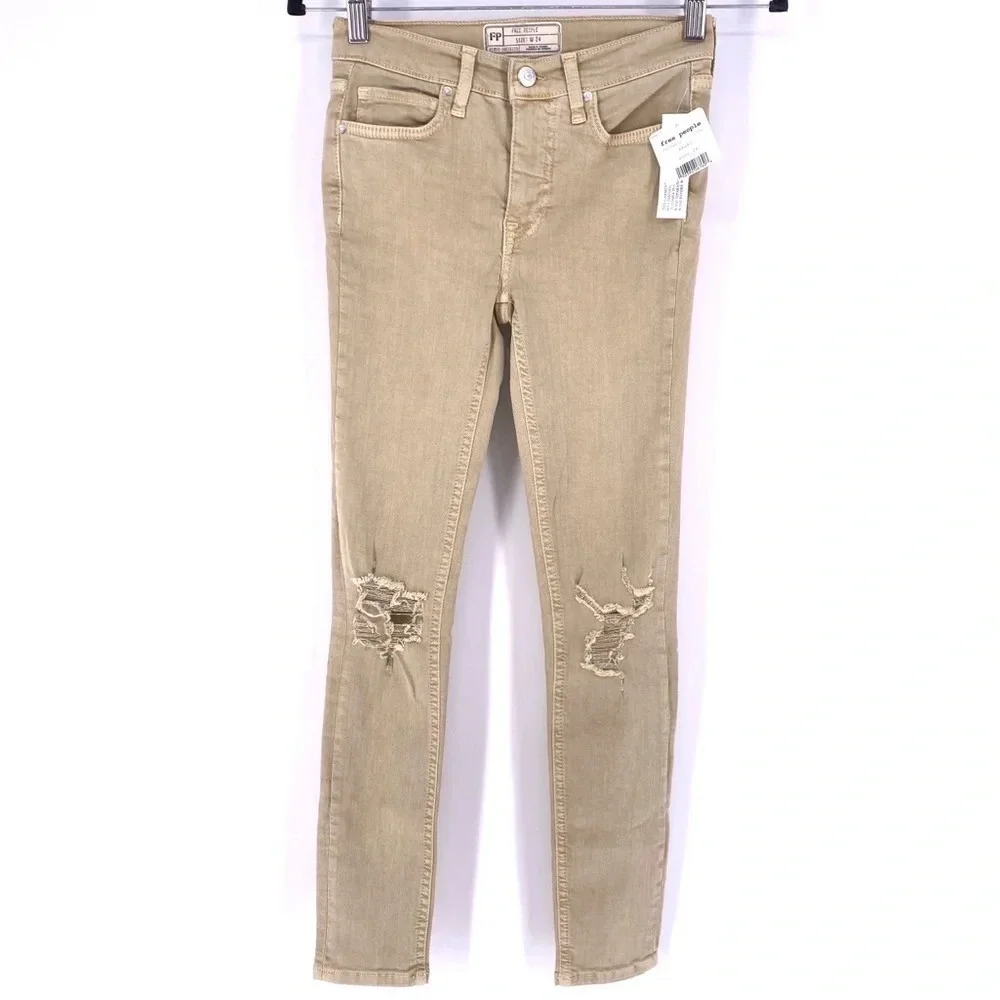 Free People High Rise Distressed Skinny Jeans